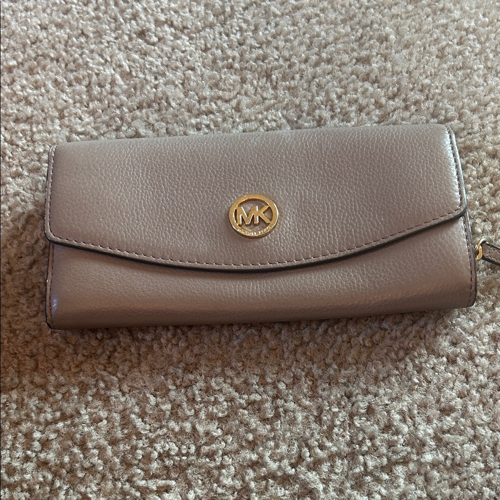 Michael Kors Gray Leather Wallet with Gold Logo